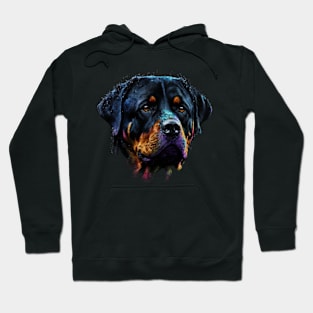 Rottweiler Dog Face Watercolor Colorful Art Hand Drawn Hoodie